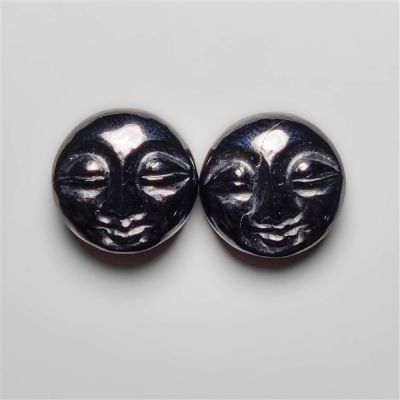 Black Onyx Moonface Carvings Pair