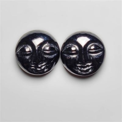 Black Onyx Moonface Carvings Pair