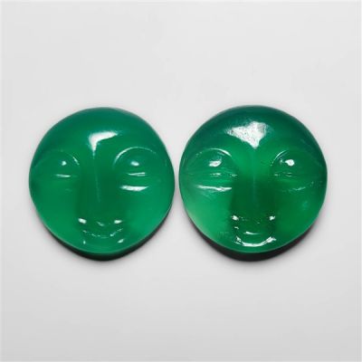 Green Onyx Moonface Carvings Pair