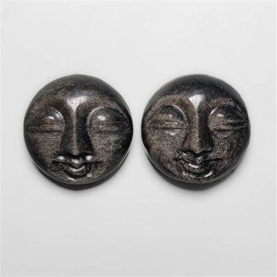 Silversheen Obsidian Moonface Carvings Pair