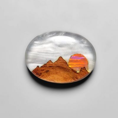 Scenic Maple Wood Mountain Inlay Mother Of Pearl Aurora Opal Sun
