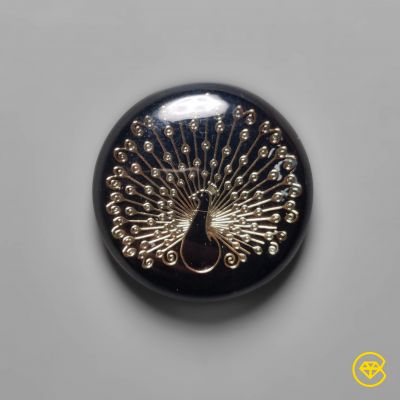 Gilded Peacock Inlay in Onyx Doublet