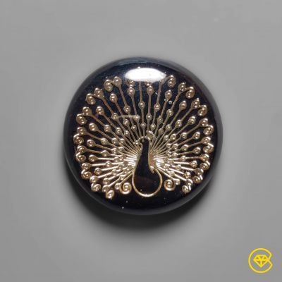 Gilded Peacock Inlay in Onyx Doublet