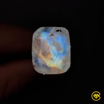 Faceted Rainbow Moonstone With Black Tourmaline Inclusions