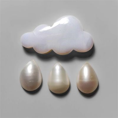 Mother Of Pearl Cloud Carving With Freshwater Pearl Drops Set