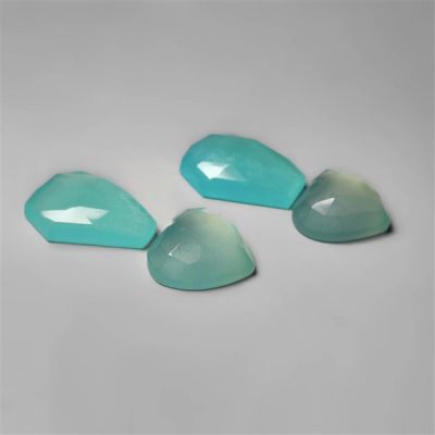 Rose Cut Aqua Chalcedony Coffins With Heart Carving Set