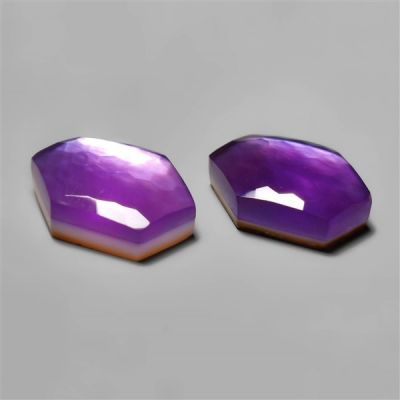 Honeycomb Cut Amethyst With Mother Of Pearl Doublets Pair