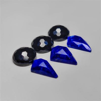 Honeycomb Cut Black Onyx And Rose Cut Lapis Lazuli Set