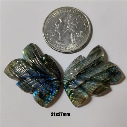 Labradorite Butterfly Mughal Carving Pairs