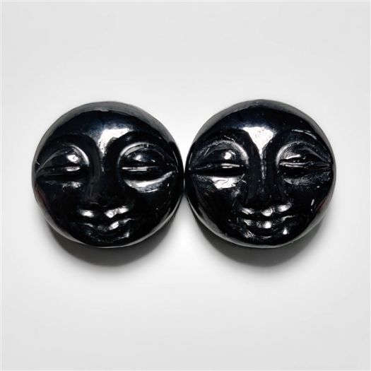 Black Spinel Moonface Carvings Pair