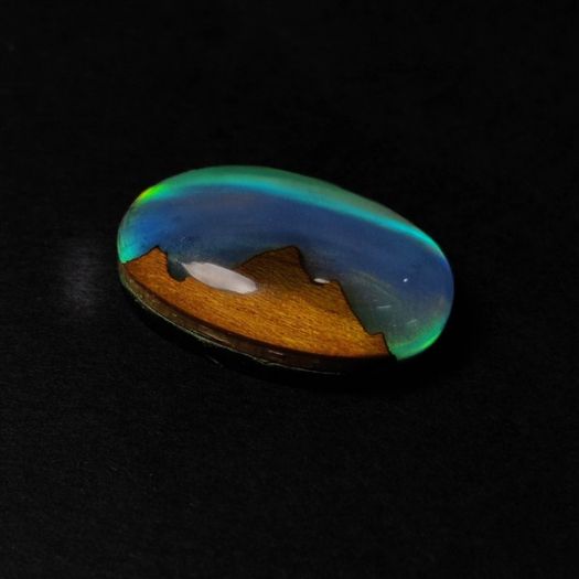 Crystal And Aurora Opal Doublet With Maple Wood Mountain Inlay