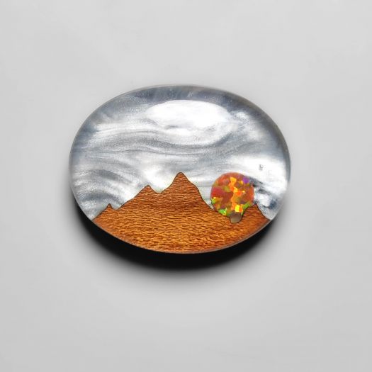 Scenic Maple Wood Mountain Inlay Mother Of Pearl Aurora Opal Sun
