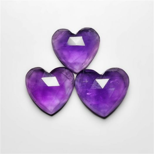 Rose Cut Amethyst Heart Carvings Lot-N20126