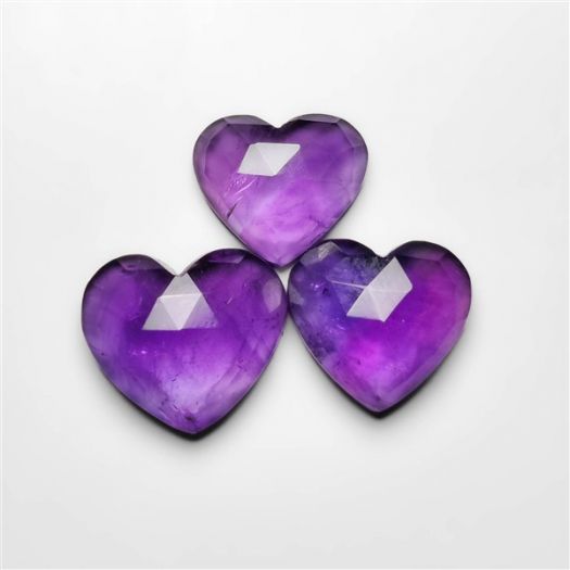 Rose Cut Amethyst Heart Carvings Lot-N20127