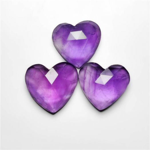 Rose Cut Amethyst Heart Carvings Lot-N20128