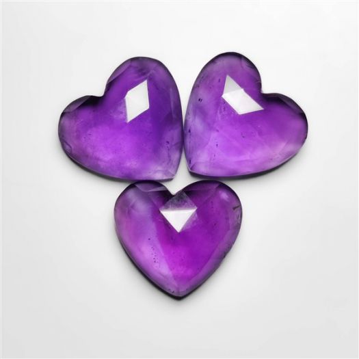 Rose Cut Amethyst Heart Carvings Lot-N20130