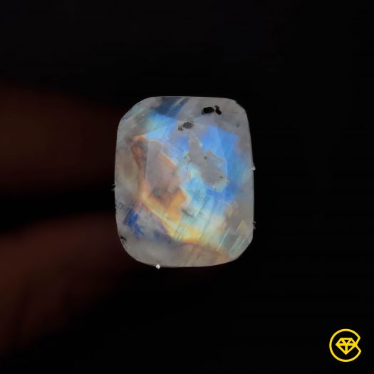 Faceted Rainbow Moonstone With Black Tourmaline Inclusions