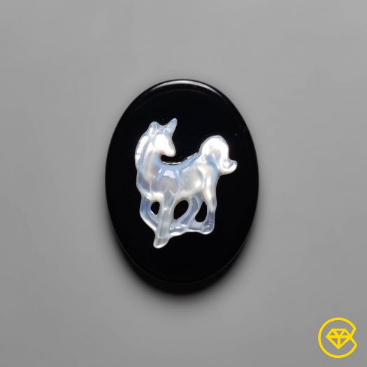 Mother Of Pearl Horse Inlay On Black Onyx