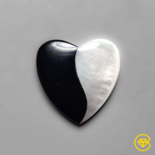 Black Onyx With Mother Of Pearl Inlay Heart Carving