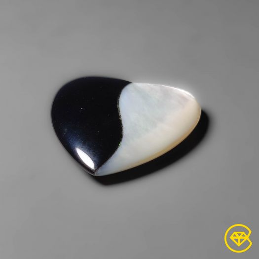 Black Onyx With Mother Of Pearl Inlay Heart Carving