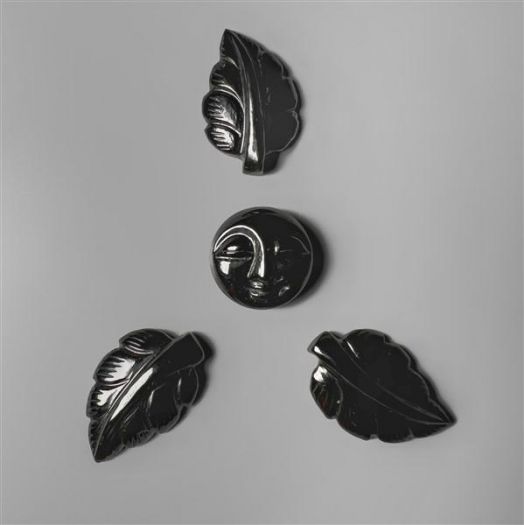 Black Onyx Leaf and Moonface Carvings Set