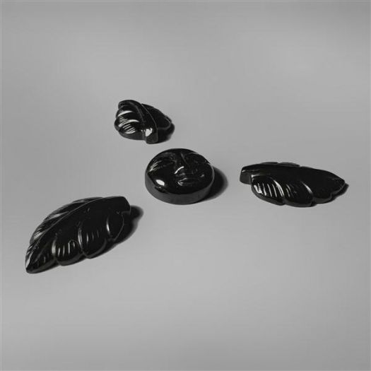Black Onyx Leaf and Moonface Carvings Set