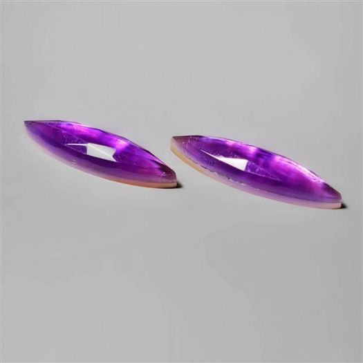 Rose Cut Amethyst With Mother Of Pearl Doublets Pair-N6805